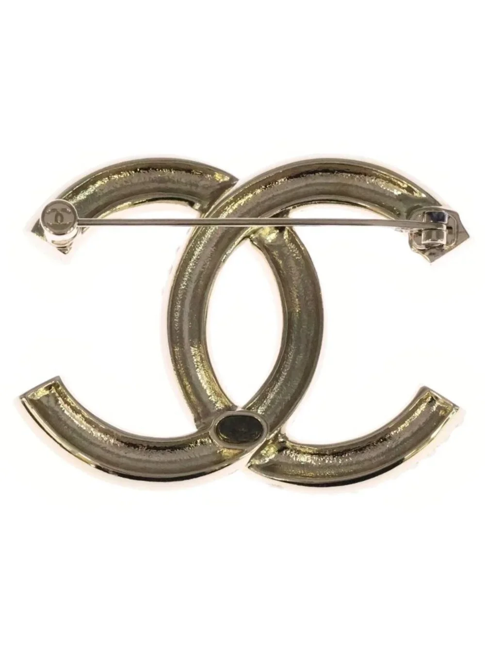 Chanel CC Logo Rhinestone Pearl Pin Badge Brooch Gold